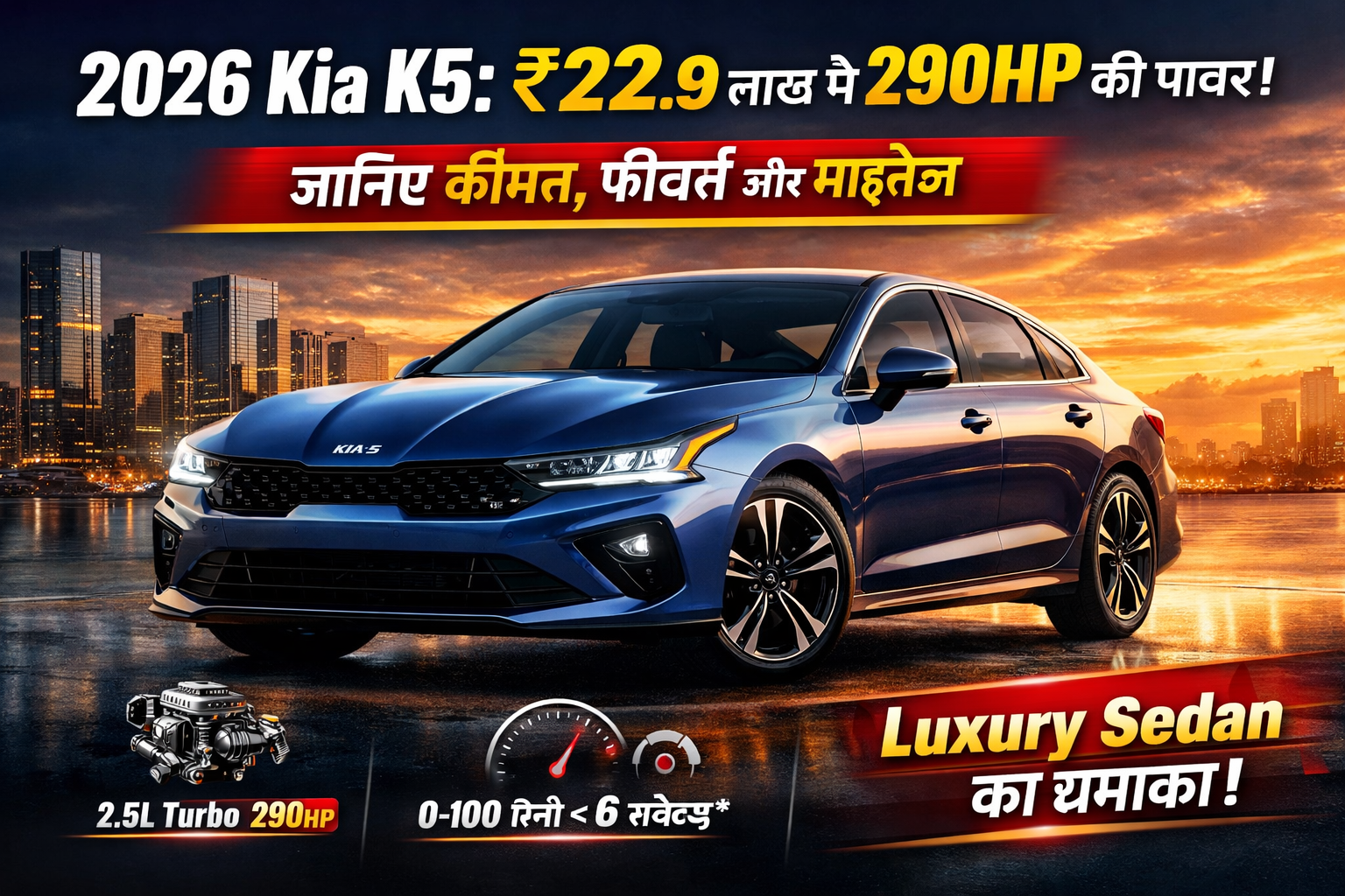 Kia K5 का कहर! ₹22.9 लाख में 290HP की पावर, लग्जरी गाड़ियों की छुट्टी!